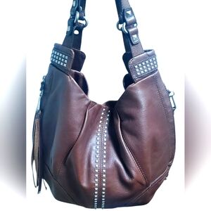 B. Makowsky Brown Leather Fringe Shoulder Bag